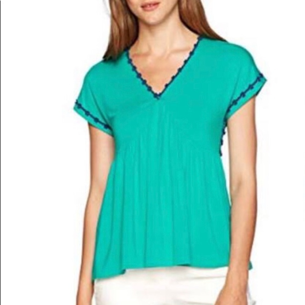 🧵NANETTE LEPORE | Crochet Trimmed V- Neck